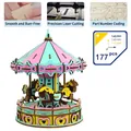 DIY 3D wooden puzzle carousel model in pink and mint green with 177 laser-cut pieces - Blue Carousel / 177 Pcs/Finished 14.5x14.5x17.8cm