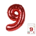 Red 40-inch foil number 9 balloon with metallic finish and original card packaging - Number 9 / 40 Inch/With Paper Card / Red