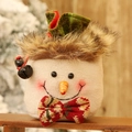 Christmas snowman gift bag in beige fleece with red green plaid bow and bell charms - Snowman