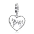S925 sterling silver heart-shaped charm with pinky swear promise gesture design - S925 Silver Heart Pinky Swear