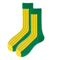 Green mid-calf cotton socks with vibrant yellow corn kernel patterns and ribbed cuffs - 38-46 / Corn Pattern (1021C)