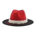 Chapeau fedora en laine dégradé rouge et noir avec ruban de perles et large bord - M(56-58cm) / Rouge et Noir