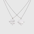 Polished stainless steel puzzle matching pendant necklaces with round bead chain link - Satellite Chain / Silver