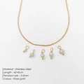 Baroque pearl necklace in rose gold stainless steel with five charms, 42+8cm chain - Rose Gold