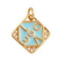 Gold diamond-shaped pendant with light blue enamel and LOVE crystal charm - Aqua Blue LOVE Rhombus (M611690-Aque Blue)