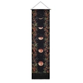 Bohemian black tapestry with phases of the moon and floral patterns and elegant tassels - Black Floral