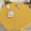 Minimalistische runde gelbe Tischdecke mit weißem geometrischem Muster für das Esszimmer - 90*90cm / Gelbe Geometrische Baumwollleinen