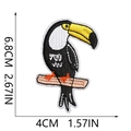 Close-up of a colorful toucan embroidered patch showing precise size and dimensions - Toucan Shape (X15SD-09-22)