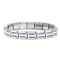 Modular stainless steel link bracelet in silver with blue white and red enamel stripes - 0472 - National Flag - Netherlands 1st Section