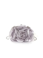 Elegant lavender grey satin rose petal clutch with silver metal frame and chain strap - Gray