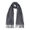 Deep gray cashmere-like scarf with fringe tassels neatly folded on white background - Dark Gray