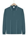 Detail view of dark teal long sleeve Polo shirt featuring breathable mesh fabric texture - XS / Teal
