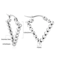 Polished silver stainless steel V-shaped beaded hoop earrings with antiallergic finish - V-shape Beaded Style (EA525601S)
