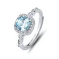 S925 Silberring mit hellblauem Stein im Kissen-Schliff und kleiner Diamantverzierung - Einzelner Ring (Verstellbar)