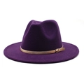 Detail of deep purple fedora hat featuring a gold buckle strap on high-quality felt fabric - M (56-58cm) / Purple