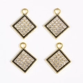 Set of four gold square pendants with inlaid clear rhinestones for DIY jewelry making - Gold Square
