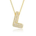 Golden letter L pendant necklace with zircon pavé setting on a minimalist O-chain - Letter L / 925 Silver (45cm)