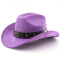 Violetter Western-Cowboyhut aus Wildleder mit Stierkopf-Schnalle und Nietendekorband - M (56-58cm) / Taroviolett