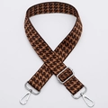 Adjustable brown houndstooth crossbody bag strap with silver metal lobster buckles - No. 339 Silver Hook