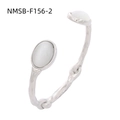 Silver-colored open bangle featuring textured branch design and oval moonstone-style gems - Silver Wave Double White Gemstones (NMSB-F156-2) / 18K Gold