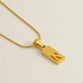 Gold stainless steel rectangle pendant necklace with frosted finish and polished letter N - Letter N