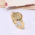 Anello aperto sole dorato con zirconi colorati e design occhio blu da donna - Stile Sole Pietra Multicolore