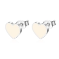 Detail of silver heart stud earrings with beige enamel inlay and metal butterfly backings - White (MS-552)