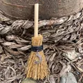 Miniature handmade witch broom car pendant with silver moon and star metal charms - Straw Broom + Star & Moon