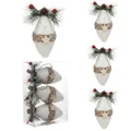 3-pack white cone ornaments with pine needles, berries and wooden stars in a clear box - Style O / 3PCS Set
