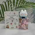 Bunny smart night light alarm clock with matching gift box and white paper bag set - Shy Rabbit (Blue) + Birthday Bag + Cupid Wrap