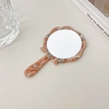 Pink and white marble acetate handheld mirror with irregular wavy frame and round glass - Pink Marble(C)