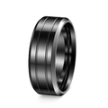 Detailed side view of 8mm black and silver stainless steel ring with double grooves - Black / US 7