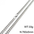 Sleek silver stainless steel curb chain necklace 5mm wide with lobster clasp - 5*760mm(KN233045-ZZ)