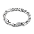 Pulsera de cadena de cuerda de acero inoxidable plateado pulido con cierre de mosquetón - 190mm x 8mm / Plata (KB158014-Z)