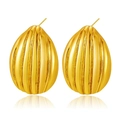 Textured gold teardrop earrings in polished stainless steel with vertical wavy patterns - Vertical Pleated Drop