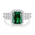 Luxurious S925 sterling silver ring featuring emerald cut green gemstone and bubble band - US 6 / Emerald Green