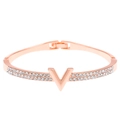 Elegant rose gold V-shaped hinged bangle with double-row sparkling pave zircon accents - Rose Gold V-Shape Zircon Style (G-492)
