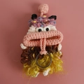 Pink handmade crochet monster key cover with big lips and colorful tassel decoration - Bee Wool Style