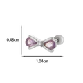 Pink bow stud earrings with titanium steel screw back and sparkling crystals - 3# Silver (Purple Zirconia)