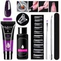 Set poligel unghie 7 pezzi con gel di estensione glitter viola da 15ml e soluzione - Universo di Giada Glitter (PGS007)