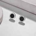 Surgical steel stud earrings with black Roman numeral inlay in silver finish - 12mm / Steel