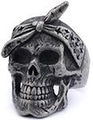 Detailed view of vintage gothic skull ring with bandana detail in 316L stainless steel - 23201