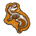 Dinosaurus skelet emaille speld met bruine hars in amberstijl en witte botdetails - T-Rex Skelet Kunst