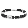 Detail of 8mm lava rock beads and engravable stainless steel plate on a custom bracelet - Plate and Beads Combination Style (Style-3)