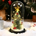 Lighted glass dome christmas tree with merry christmas ribbon and miniature reindeer ornament - Christmas Tree Hairball + Tree Top Star