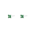 Silver four-leaf clover stud earrings with emerald green stones on white background - 925 Silver / White Gold (Style B)