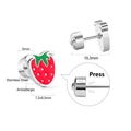 Detailed view of red strawberry earrings with size specs and anti-allergic steel post - Strawberry Style (EA616801S) / Red