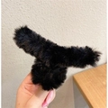 Furry black plush shark clip hair accessory for women with soft faux fur texture - Black Plush Hair Claw