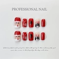 Kerst kunstnagels met kerstman, rendier en sneeuwvlokken ontwerp korte stijl - Groot (L) / Kerstrendier (544)