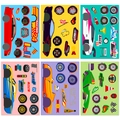 6-pack racing car DIY stickers for kids featuring colorful mix and match puzzle designs - Racing Car Face-Changing Sticker (T01041676)